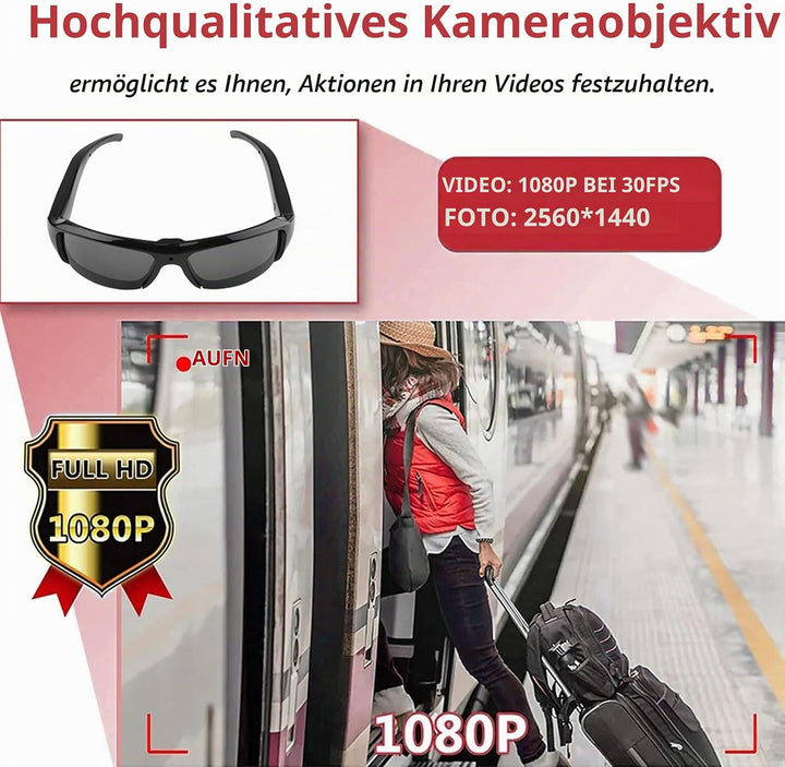 Fockety 1080p Kamera Sonnenbrille, Anti -Shake -Weitwinkel -Objektivsport -Action -Kamera -Brille mi