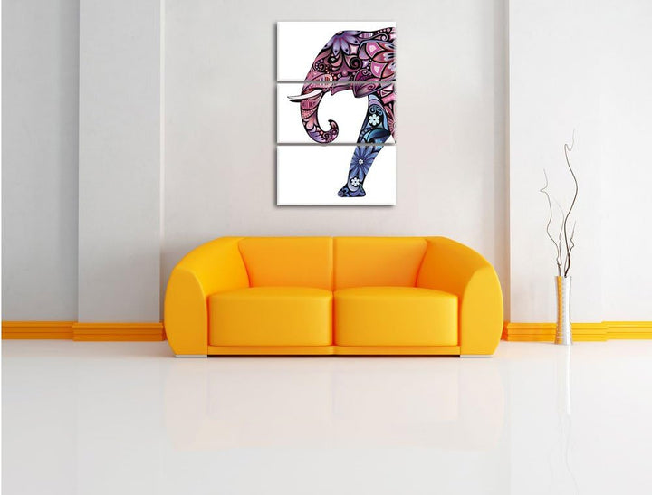 Pixxprint Elefant mit Ornamenten 3-Teiler Leinwandbild 120x80 Bild auf Leinwand