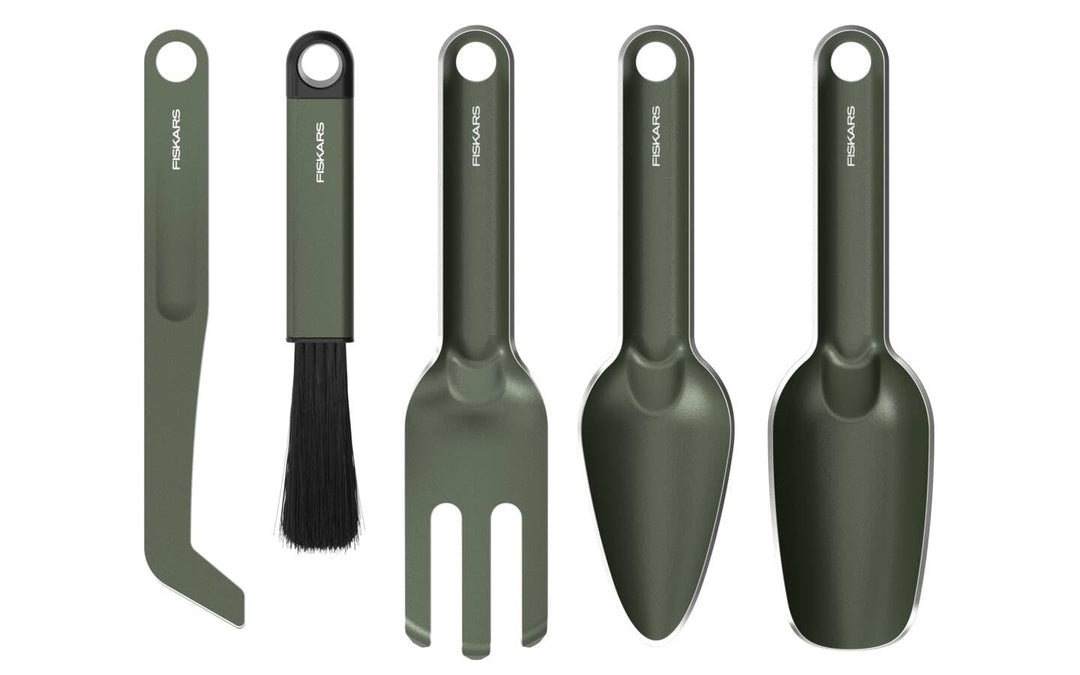 Fiskars Urban Plant Care Pflanzwerkzeuge Set, 5-TLG, All-in-One-Kit für Zimmerpflanzen, Platzsparend