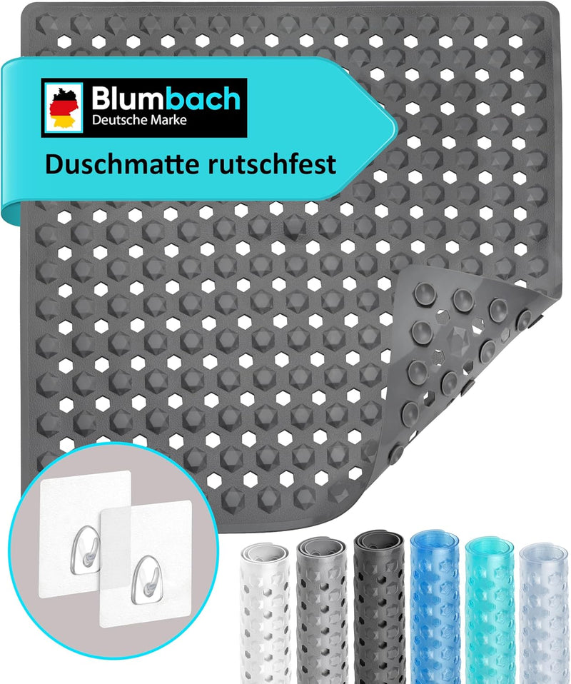 Blumbach® Duschmatte rutschfest 53x53cm - 100% BPA-frei - Inkl. 2 Haken zum Aufhängen - griffige Ant