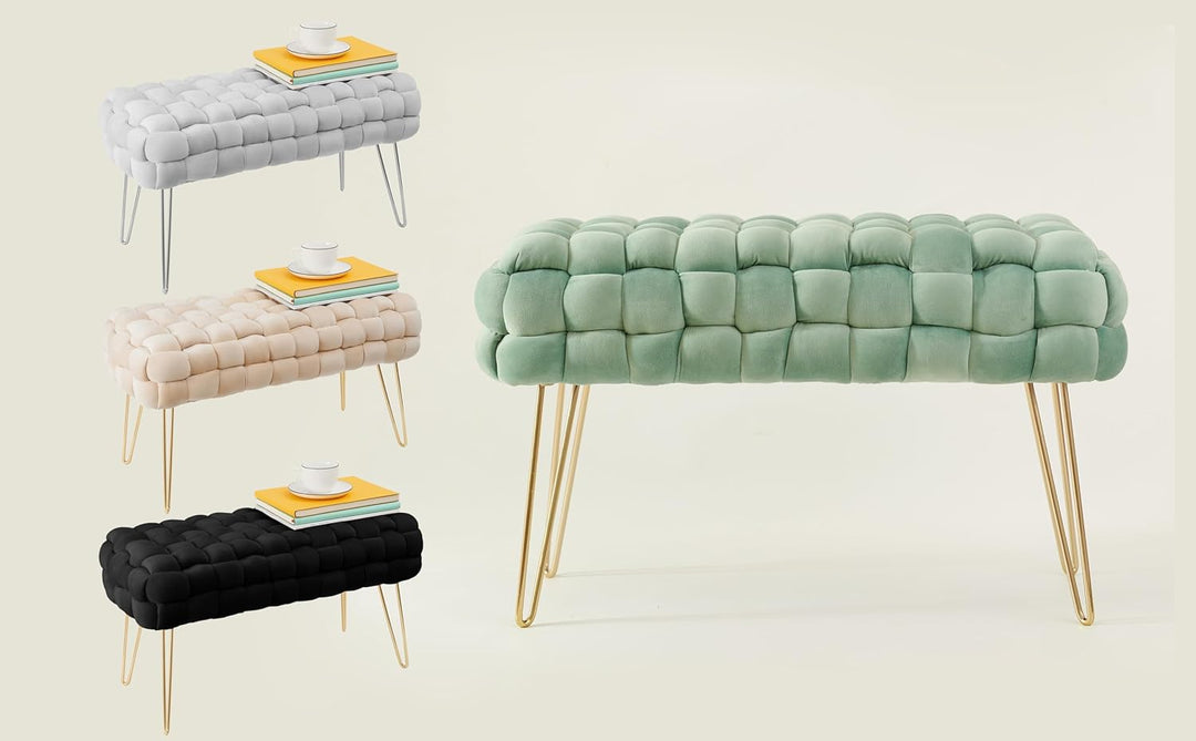 Zedelmaier Moderner Velvet Kosmetik Hocker, Quadratisch Ottoman-Fusshockermit goldfarbenen Metallbei