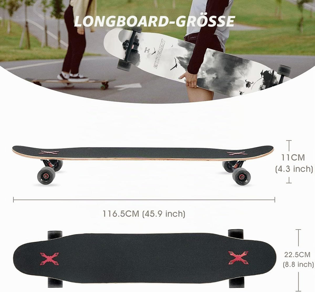 Opurtdor Longboard 118CM Pro Skateboard, Cruiser Trick Skateboard, Komplettes 8 Etagen Ahornholz, Sc
