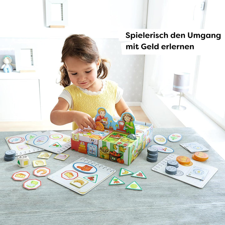 HABA Meine ersten Spiele – Einkaufen – Spiel ab 2 Jahren mit 3D-Marktstand, Holz-Spielgeld & Einkauf