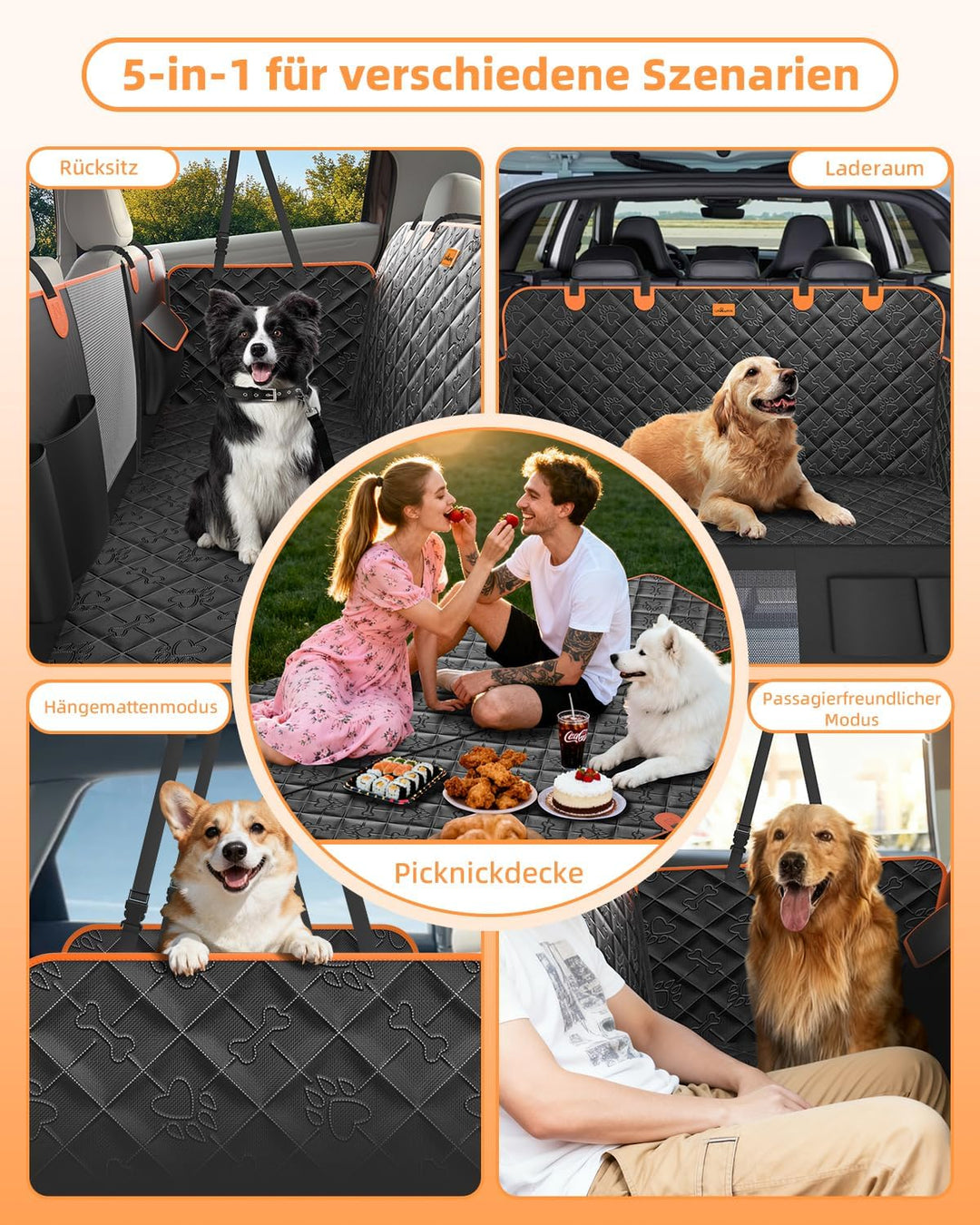 Hundedecke Auto Rückbank 100% Wasserdicht Kratzfeste Autoschondecke Hund Rücksitz mit Seitenschutz u