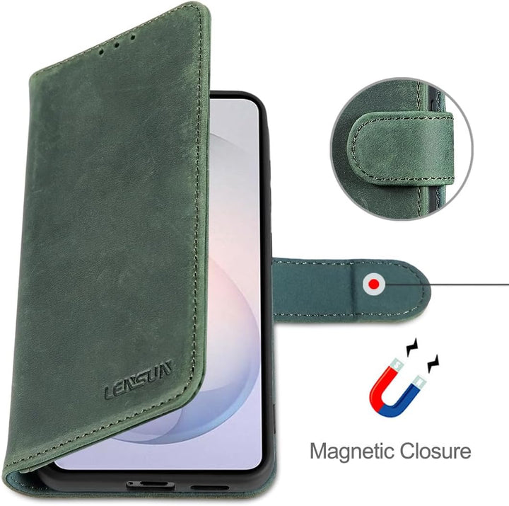 LENSUN Echtleder Hülle für Samsung Galaxy S26, Handyhülle Echtes Leder [RFID Blocker][Magnetverschlu