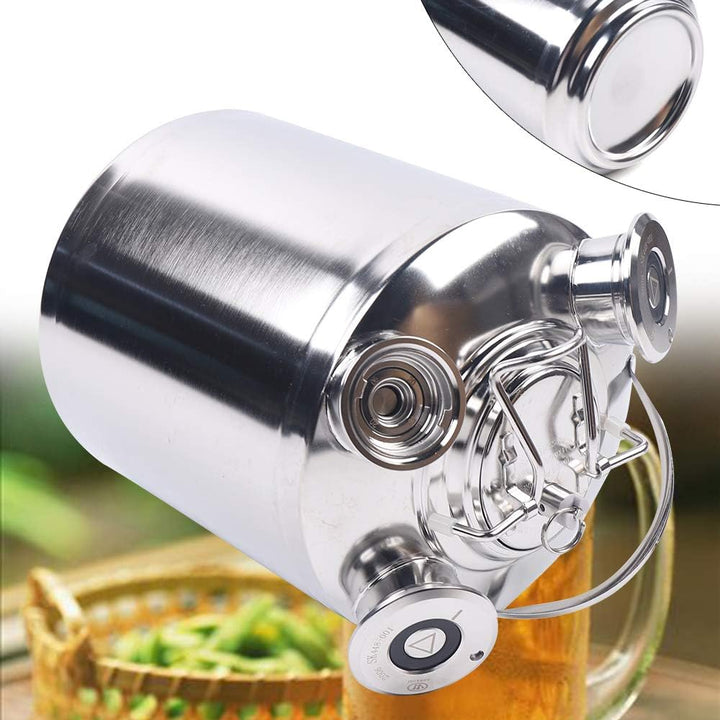 JINPRDAMZ 10L Reinigungsbehälter aus Edelstahl, Silber Bier Reinigungsfass mit 3 Kopf Reinigungsbehä