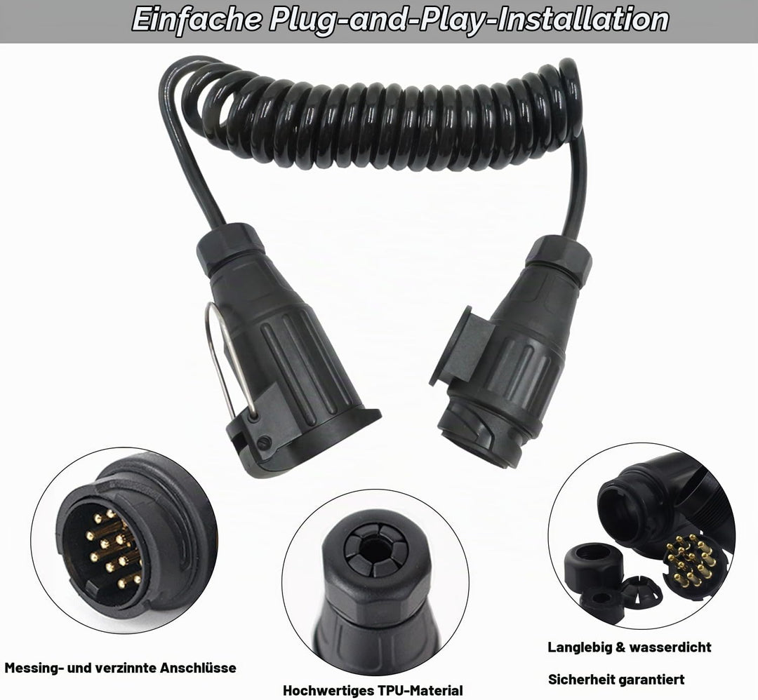 13 polig Anhänger Verlängerungskabel 3m Anhänger Adapterkabel Stecker auf Buchse Kupplung Spiralkabe