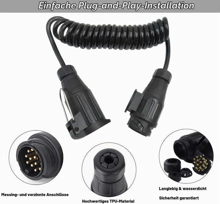 13 polig Anhänger Verlängerungskabel 3m Anhänger Adapterkabel Stecker auf Buchse Kupplung Spiralkabe