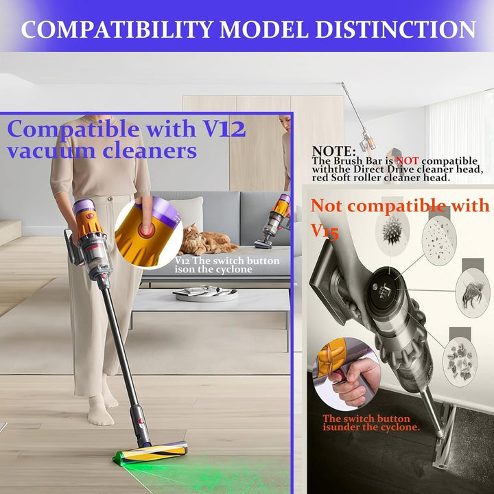 V12 Bürste für Dyson V12 Detect Slim Absolute Bürstenwalze Bürsten, Staubsauger Rolle Ersatzteile, B