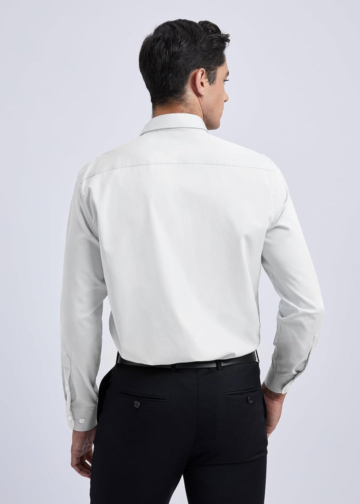 HISDERN Herren Hemd Langarm Einfarbige Hemden mit Krawatte und Taschentuch Formelle Businesshemd Hoc