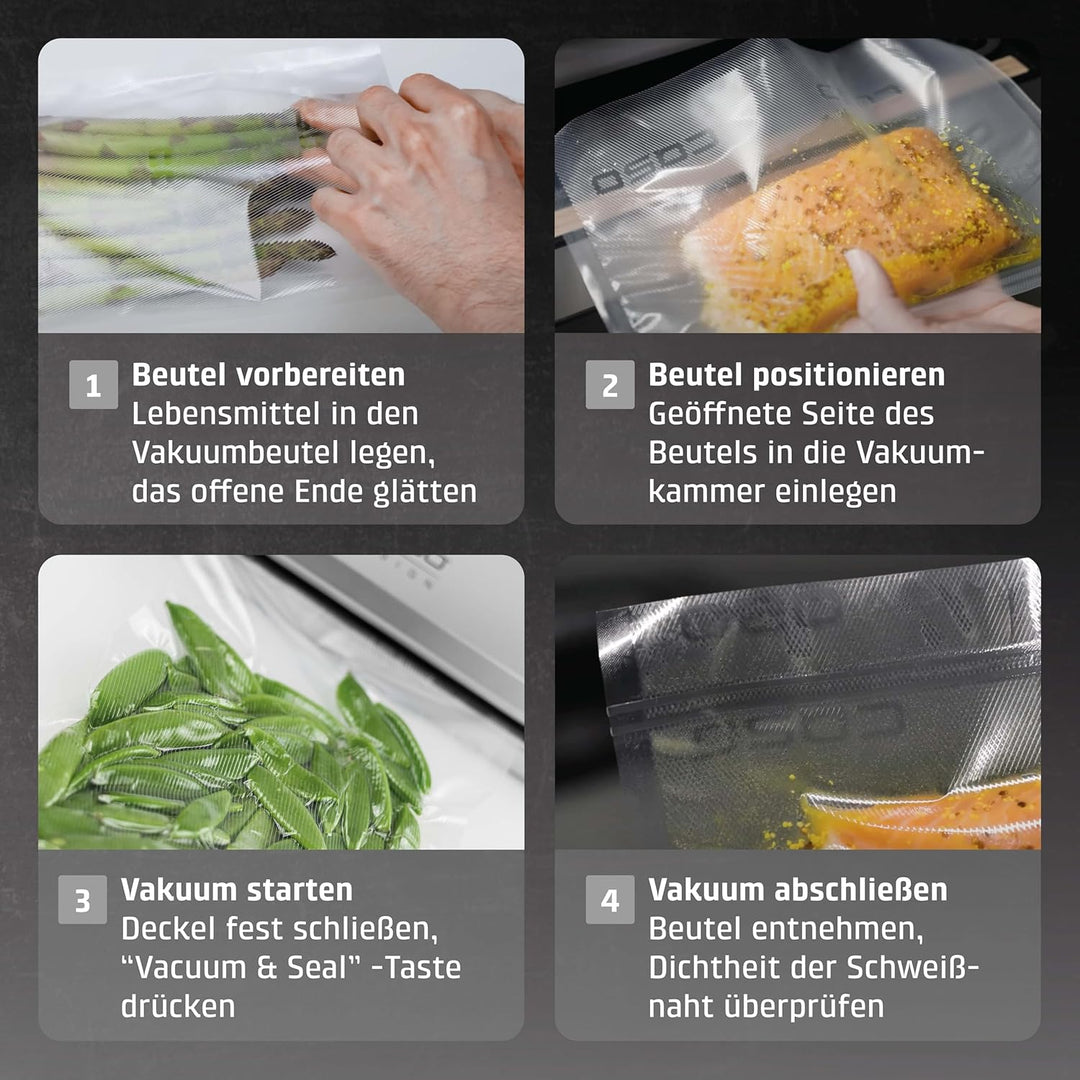 CASO VC10 Vakuumierer - Vakuumiergerät, Lebensmittel bleiben vakuumiert bis zu 8x länger frisch, 30c