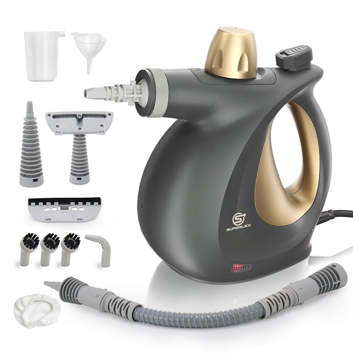 SUPERLEX Dampfreiniger Handgerät 1050W Handdampfreiniger mit 350ML Wassertank 180° Drehbare Düse Hoc