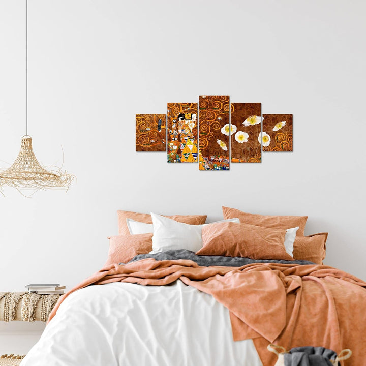 Runa Art Wandbilder Gustav Klimt 5 Teilig Bild auf Vlies Leinwand Deko Wohnzimmer Baum Frau Gold 021