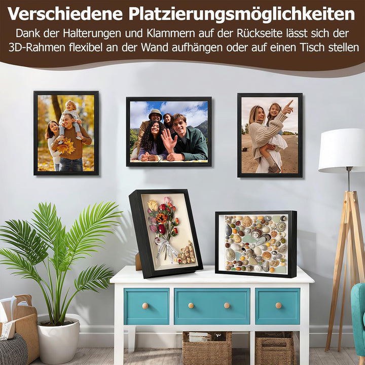3D Bilderrahmen zum Befüllen 29.7 x 42 cm Bilderrahmen Tief 3D Objektrahmen Hölzern bis 3cm, Tiefer