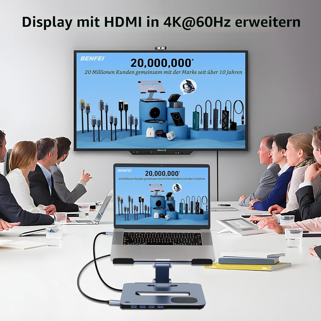 BENFEI Aluminium Laptop Ständer mit USB C 6in1 Dockingstation,15W Mag-Safe Ladegerät Magnetisches, U