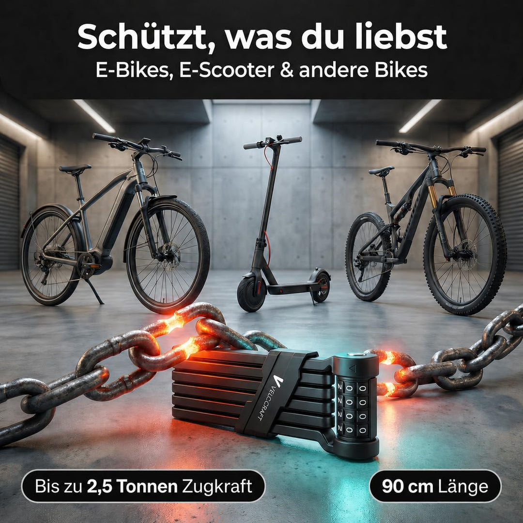 Faltschloss Fahrrad 90cm High-Tech Zahlenschloss mit Halterung & Mini Lock - Faltguard Pro - Diebsta