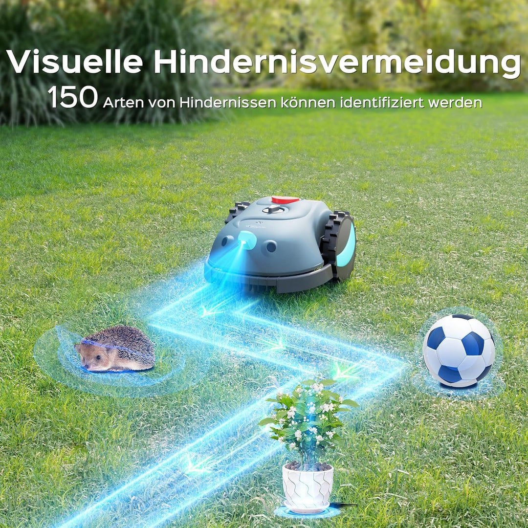 V100 Mähroboter ohne Begrenzungskabel, mit Vision-Navigation, Hindernisvermeidung(150 Arten), 4,0 Ah