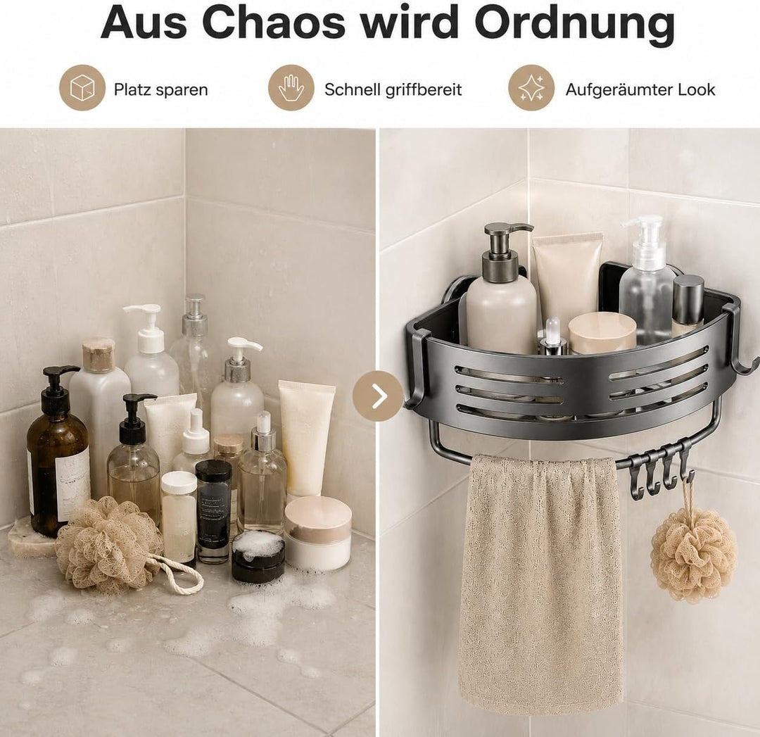 Duschregal Ecke Ohne Bohren, 2er Set Duschablage mit Saugnapf, Aluminium Rostfrei, Eckregal Dusche m