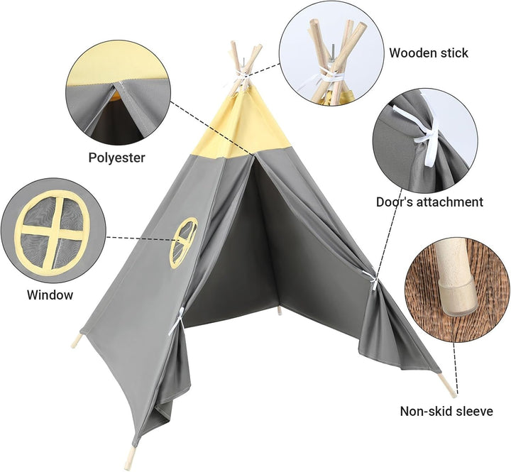 Lifemaison Kindertipi Spielzelt Polyester 115x115x140cm,Kinderzelt weiss Kindertipi im Montessori-St