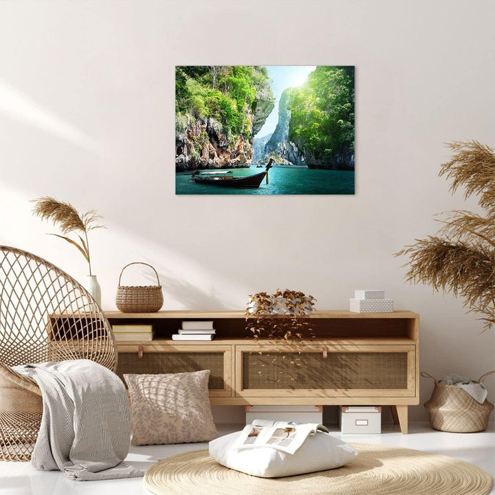 Bilder auf Leinwand Boot Klippen Natur Felsen Leinwandbild 70x50cm Wandbilder Dekoration Wohnzimmer