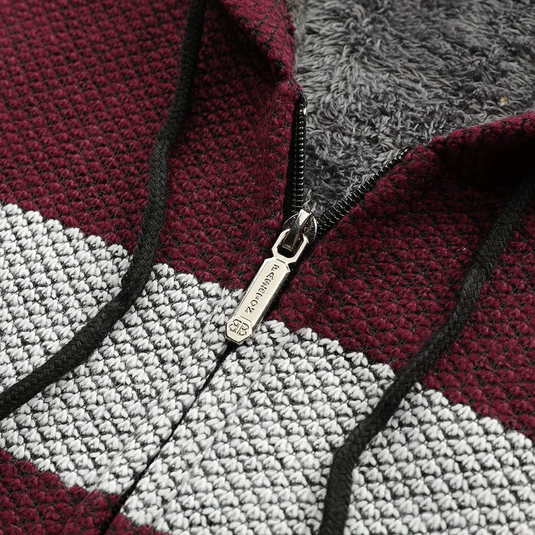 YOUTHUP Herren Strickjacke mit Kapuze Fleece Gefüttert Winter Cardigan Strick Fleecejacke Reissversc