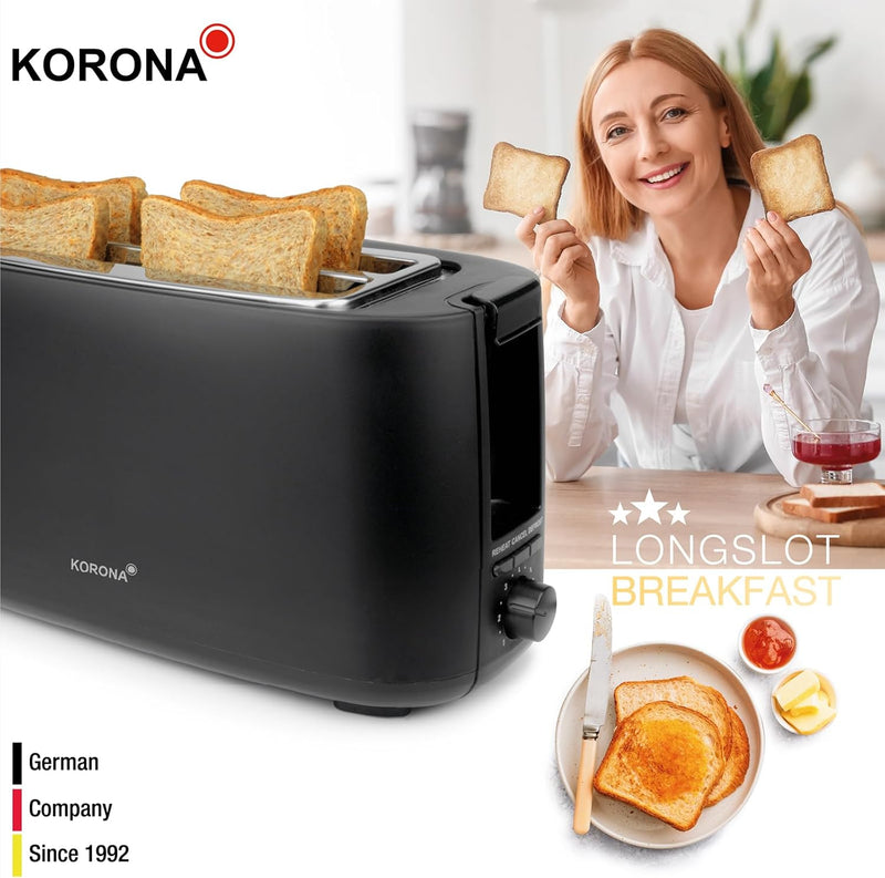 Korona 21060 Toaster 4 Scheiben | Langschlitz | einstellbarer Röstgrad | Auftauen | Rösten | Aufwärm