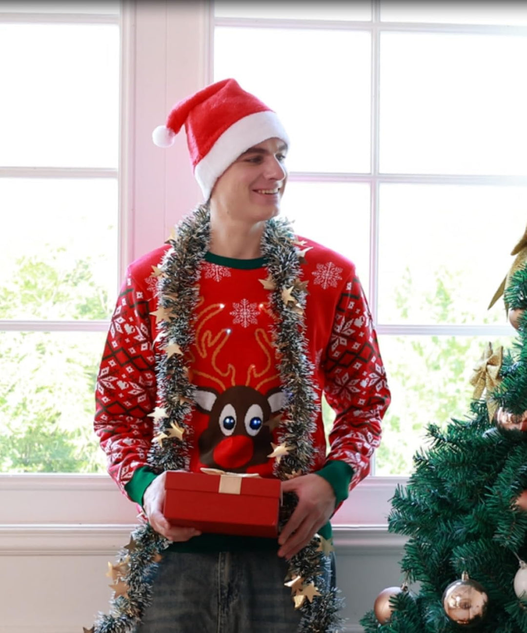 Belovecol Unisex Weihnachtspullover LED Ugly Christmas Sweater Pullover Langarm Strickpullover XXL R