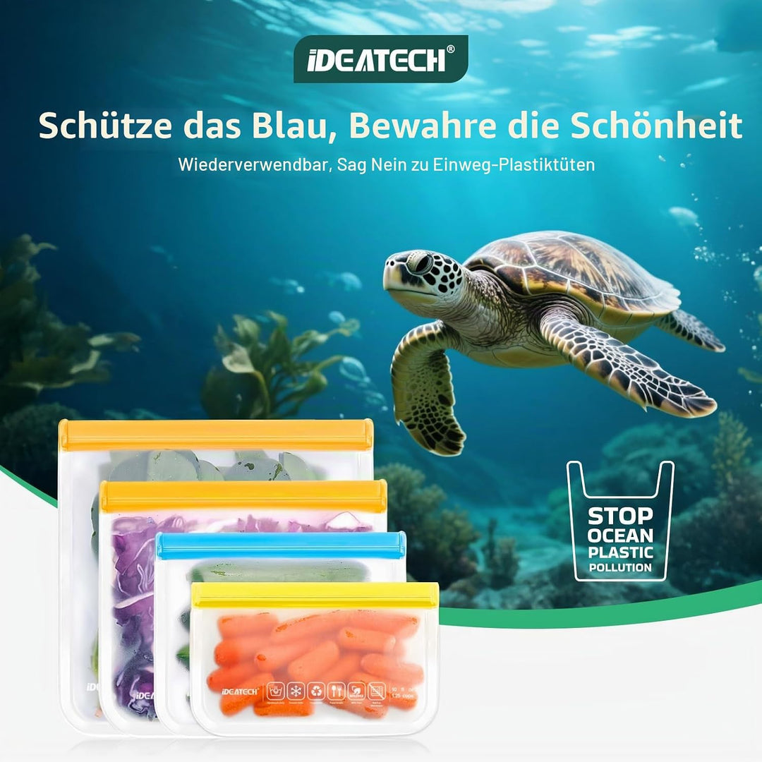 IDEATECH 15 Stück Wiederverwendbare Silikonbeutel-Set – Wasserfeste Zip-Gefrierbeutel für den Tiefkü