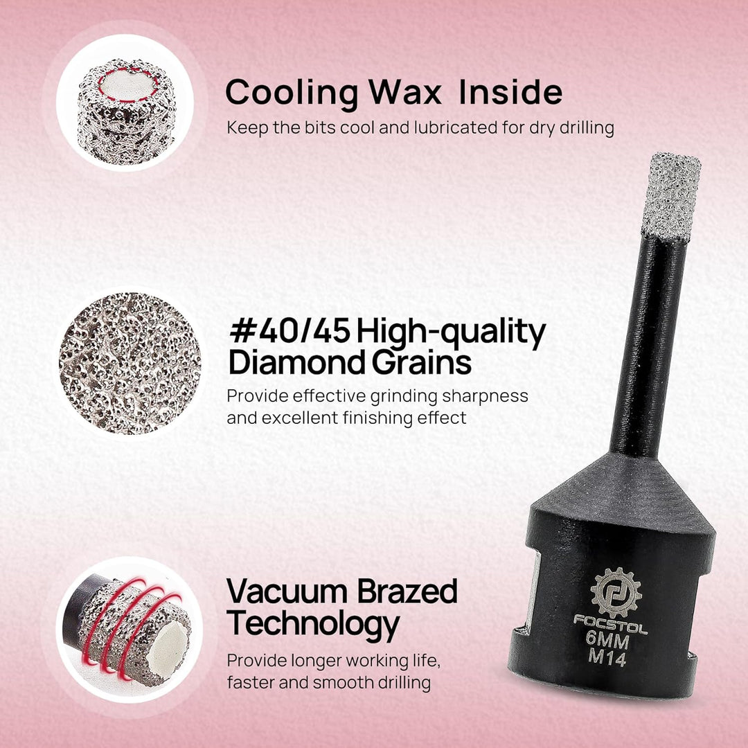 FOCSTOL Diamant Fliesenbohrer 2 Stück 6mm Vakuumgelötete Diamant Lochsäge für Porzellan Keramik Flie