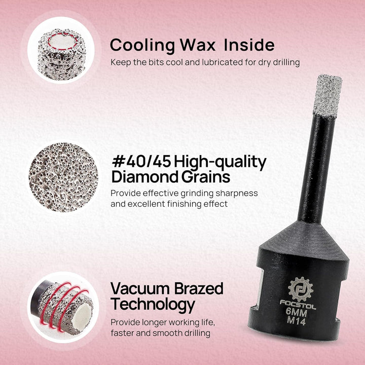FOCSTOL Diamant Fliesenbohrer 2 Stück 6mm Vakuumgelötete Diamant Lochsäge für Porzellan Keramik Flie