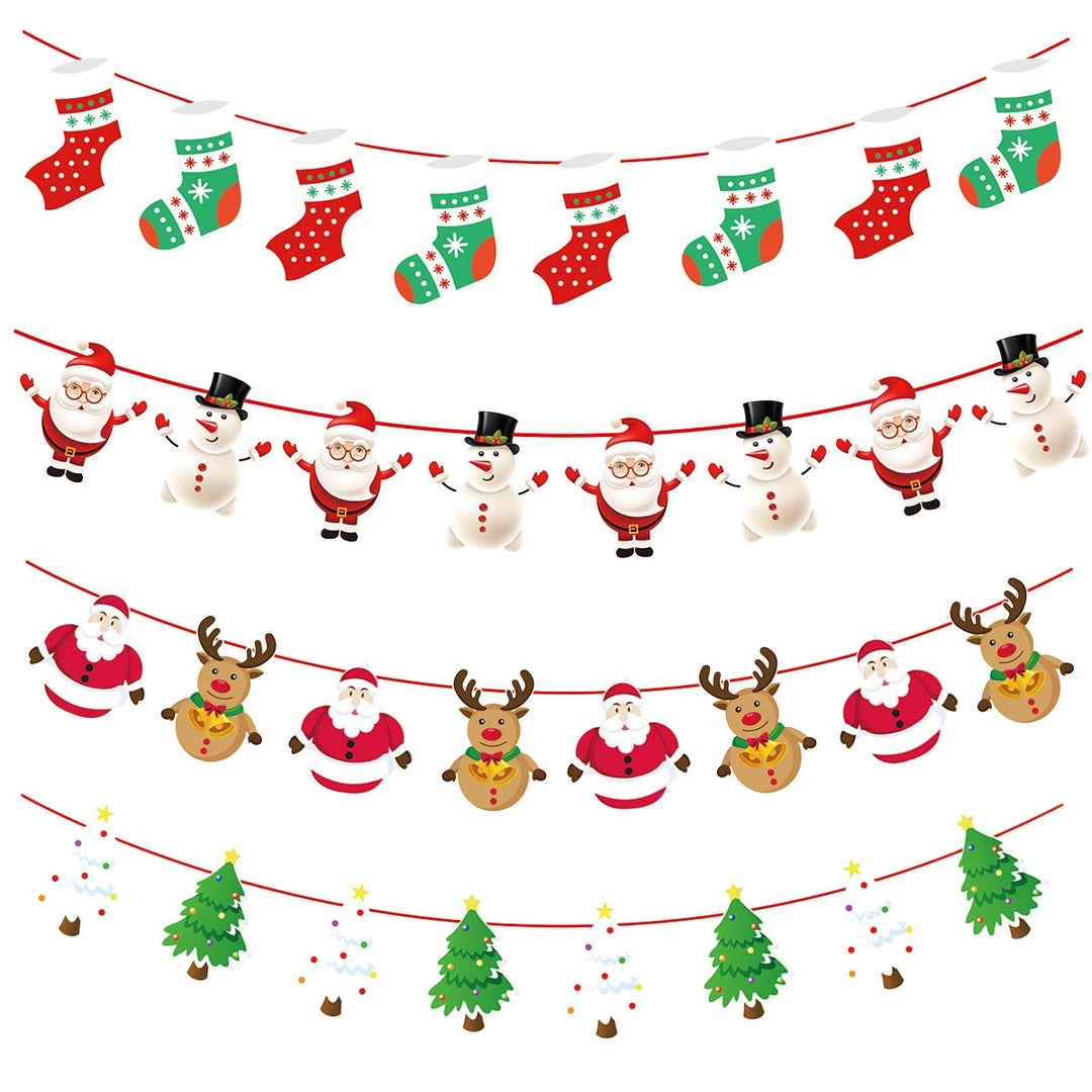 4 Stück Weihnachten Bunting Banner, Weihnachten Girlande Papier, Santa Banner Schneemann Weihnachtss