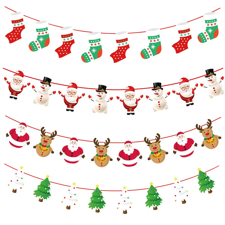 4 Stück Weihnachten Bunting Banner, Weihnachten Girlande Papier, Santa Banner Schneemann Weihnachtss