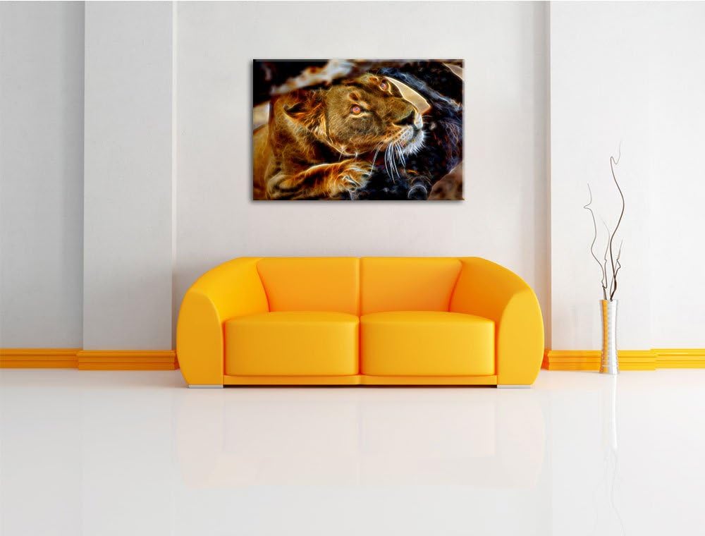 anpirschende Löwin Deluxe Format: 100x70 cm auf Leinwand, XXL riesige Bilder fertig gerahmt mit Keil