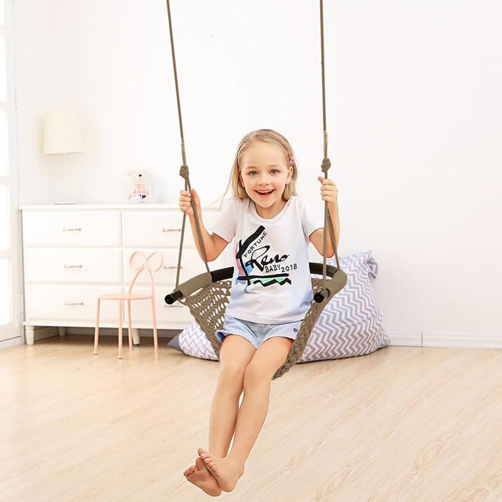 kinderschaukel Outdoor,Handgestrickter Bequem und Atmungsaktiv Kinder Schaukelsitz,Höhenverstellbar