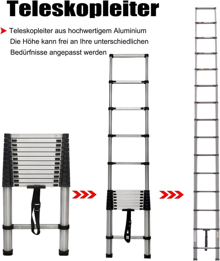 3,80M Klappleiter aus Edelstahl Mehrzweckleiter Belastbarkeit bis zu 150kg | Soft-Close-System | Sic
