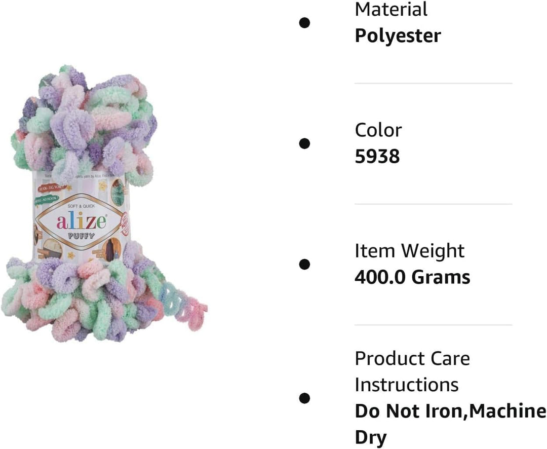 Alize Puffy Color Babydeckengarn, 400 g, 100 % Mikropolyester, weiches Garn, Handstrickgarn (5938) W