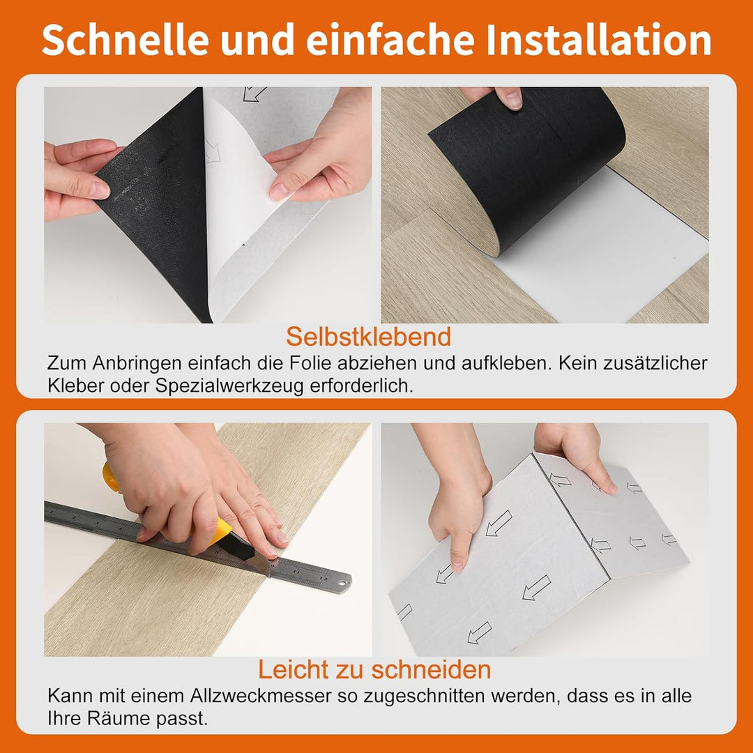Mysflosy Vinylboden Selbstklebend, PVC Bodenbelag holzoptik wasserdicht, Natürliche Eichenfarbe 15,2