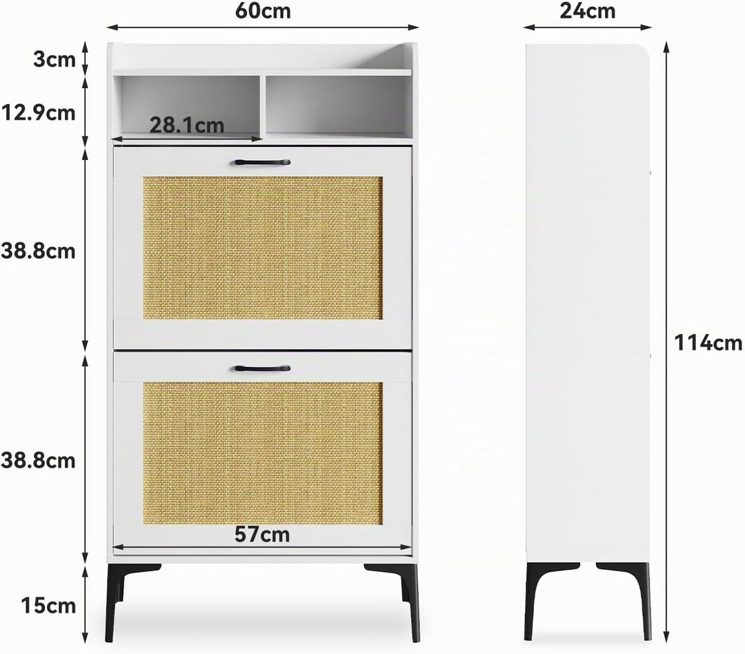 Dripex Schuhschrank, Schuhkipper mit 2 Flip-Schubladen,Schuhregal schmal mit Metallfüssen, verstellb