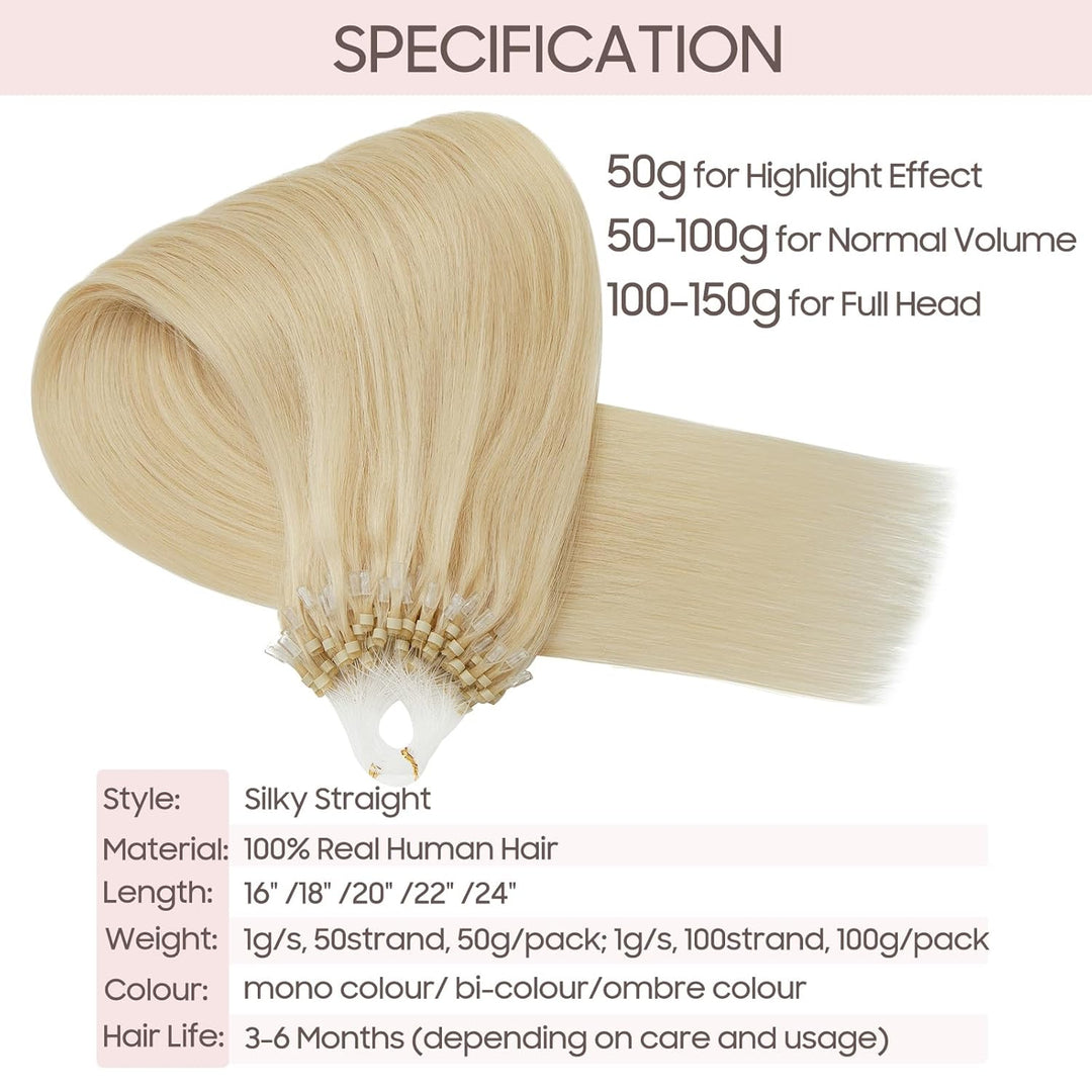 Echthaar Extensions Microring Extensions Echthaar 0,5g/Strähne 100 Strähnen/Packung Weich Haarverlän