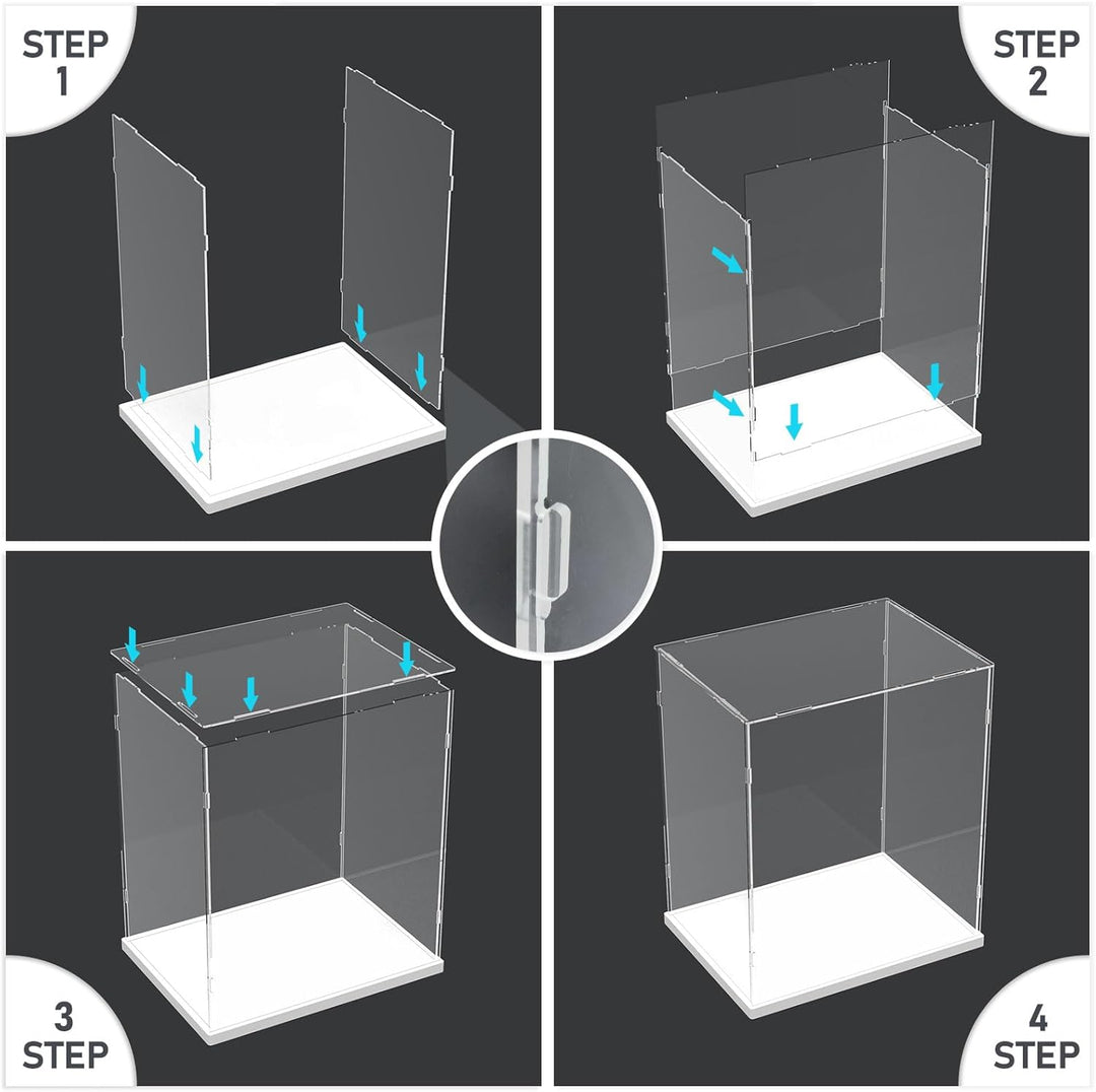 Nynelly Vitrine für Sammler, Vitrine aus Acryl für Figuren, transparente Acrylbox mit weisser Basis,