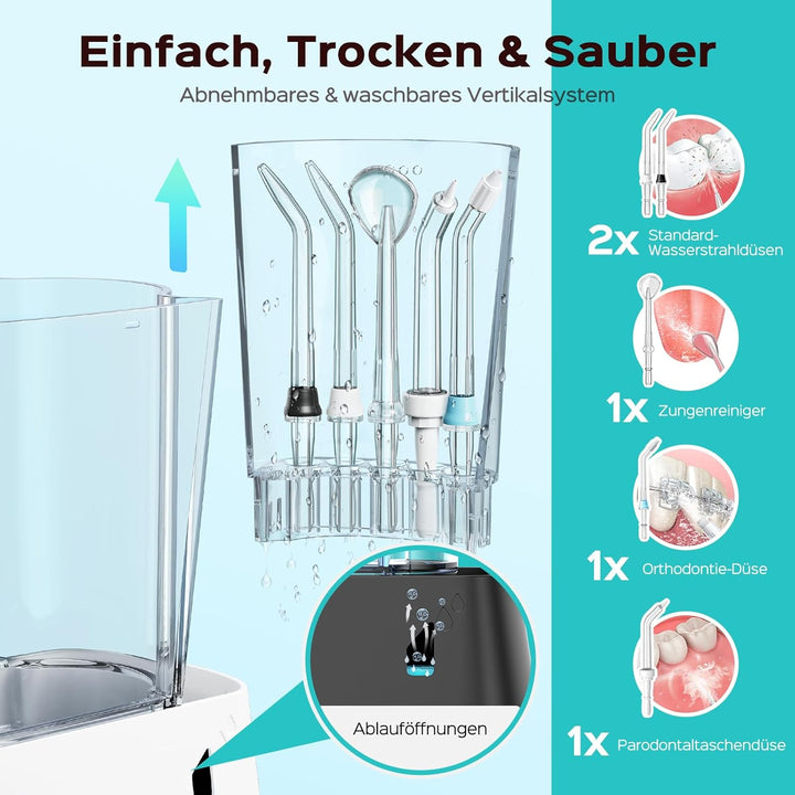 COSLUS E2 Munddusche Elektrisch Professional Zähne: 2 Modi & 12 Druckstufen –600ml Wassertank Zahndu