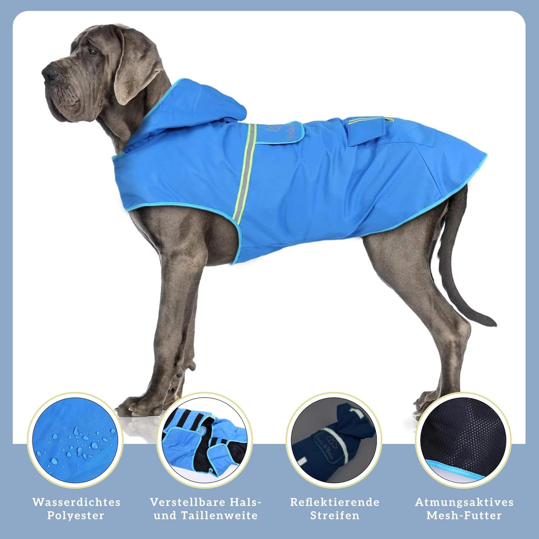 Bella & Balu Hunderegenmantel - Wasserdichter Hundemantel mit Kapuze und Reflektoren für trockene, s