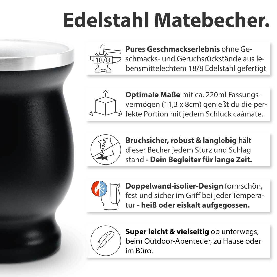 Mate Tee Set Bio ● 3 Matesorten + doppelwandiger Edelstahl Matebecher + Bombilla + Zubereitungsanlei