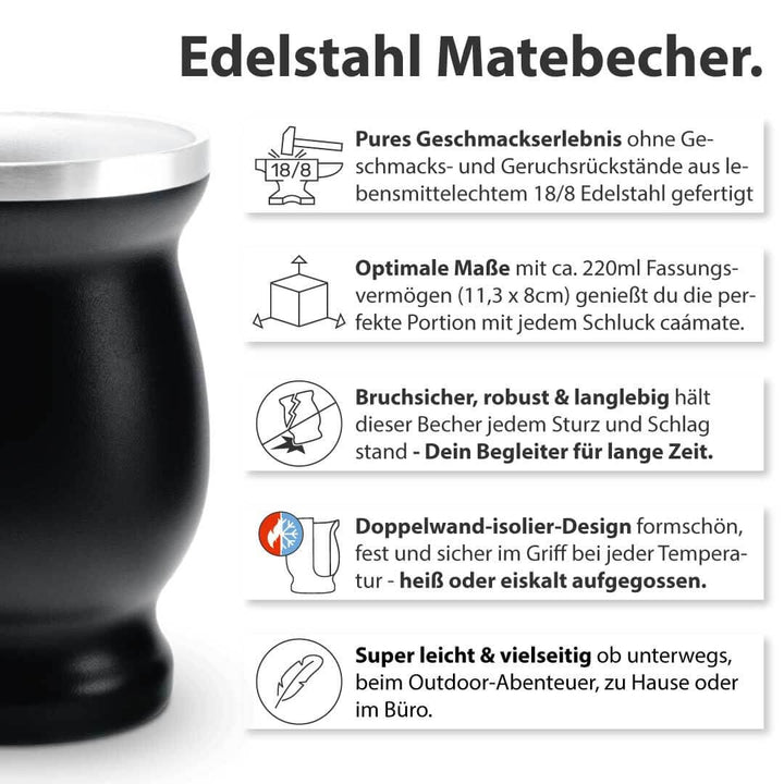 Mate Tee Set Bio ● 3 Matesorten + doppelwandiger Edelstahl Matebecher + Bombilla + Zubereitungsanlei