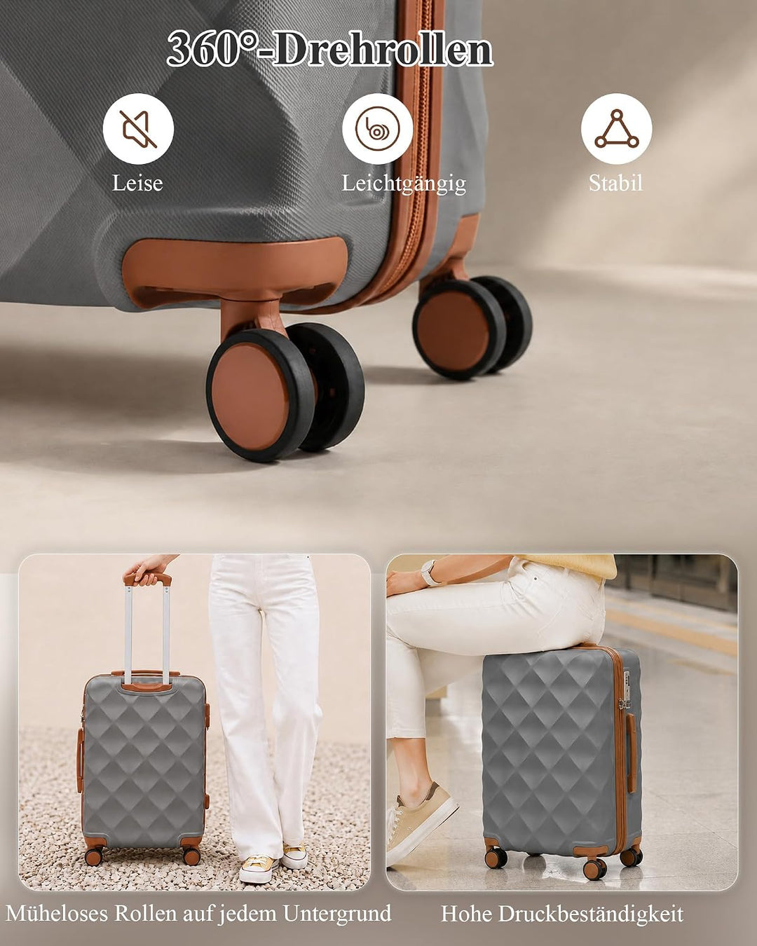 British Traveller Handgepäck Koffer 54x36.5x21.5 cm, Hartschalen Reisekoffer aus ABS+PC mit TSA-Schl
