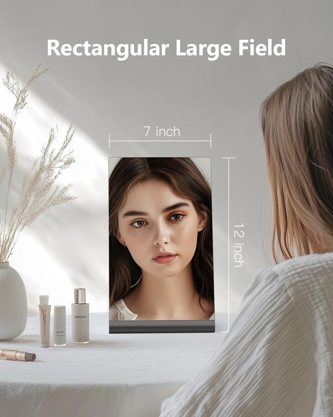 NEZZOE Rechteckiger Schminkspiegel für den Schreibtisch, 12 Zoll Aluminium Tischspiegel, Thekenspieg