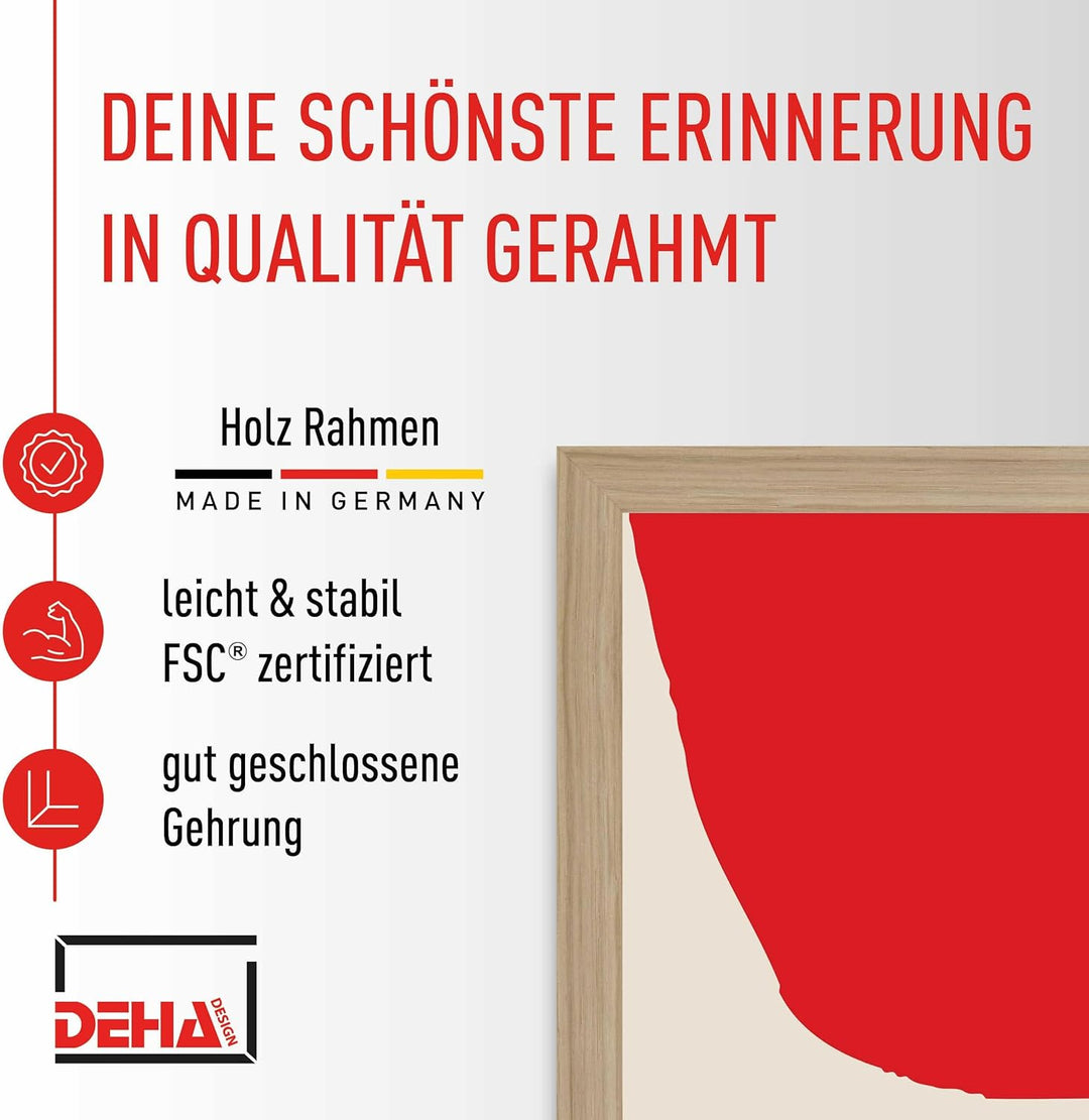 DEHA Design Bilderrahmen Fontana, 60x80 cm, Holz Eiche, bruchsicheres Acrylglas, für Poster und Bild