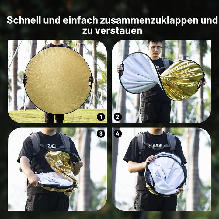 SMALLRIG 5 in 1 Reflektor 110cm 42-Zoll Lichtreflektor, mit Griff, Zusammenklappbarer Fotografie Ref