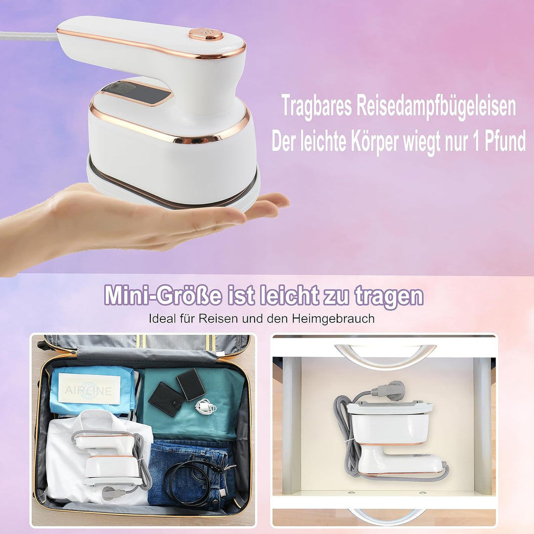 Dampfbügeleisen, 1000W Reise Steamer Dampfglätter, 15 Sekunden Schnelles Aufheizen Reisebügeleisen M