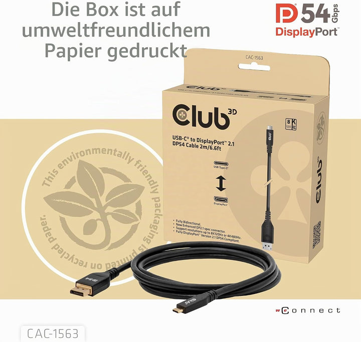 Club3D CAC-1563 USB-C® auf DisplayPort™ 2.1 DP54 Bidirektionales Kabel 8K120Hz 2m